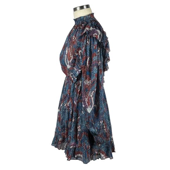 ULLA JOHNSON Vienne Bird Of Paradise Mini Dress Azul Women's 2 Glitter Boho Glam - Picture 2 of 7